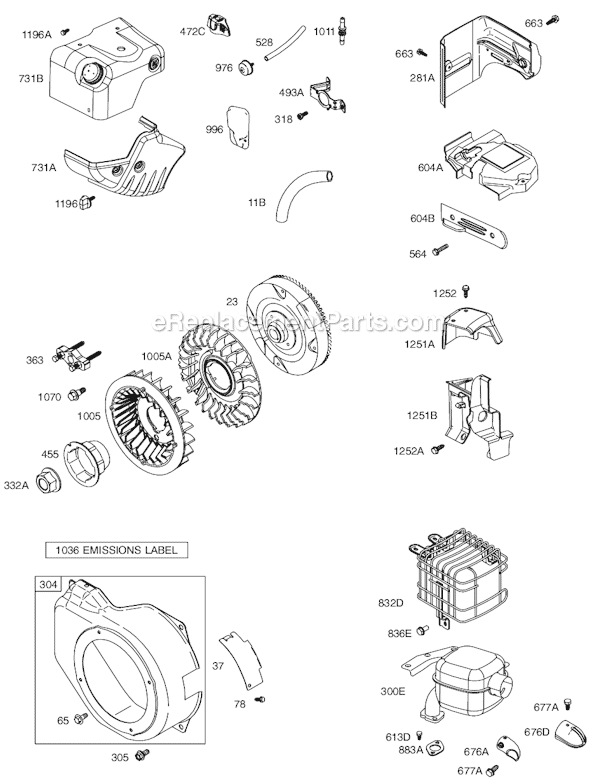 Page E Diagram and Parts List for 15Z100SERIES 0111 Briggs and Stratton Engine